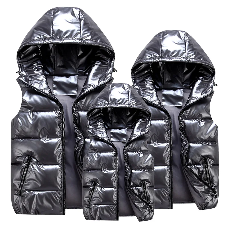 

OLEKID 2021 Autumn Winter Shiny Vest For Children Hooded Waterproof Boy Sleeveless Jacket 3-20 Years Kid Teenager Girl Waistcoat