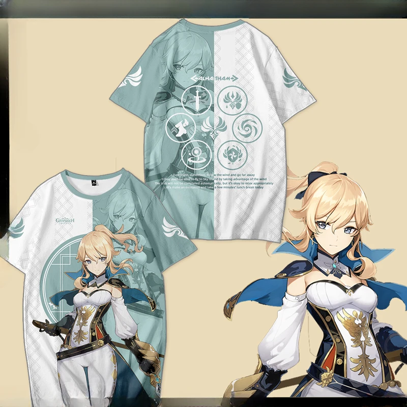 Футболка Genshin Impact Jean Gunnhildr с 3D принтом для женщин и мужчин летняя модная смешная