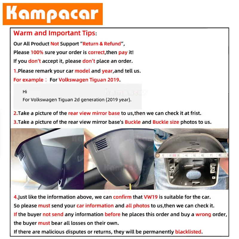 Фото Kampacar VW39-4K 2160P Wi-Fi DashCam камера видеорегистратор для Volkswagen 85 мм VW Teramont X 2021-2024 10% автомобильный видеорегистратор №3