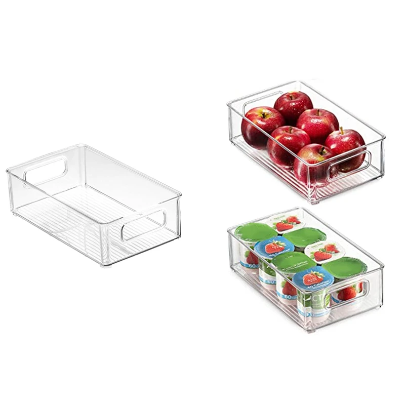 

Refrigerator Organizer Bins Stackable Fridge Organizers With Cutout Handles Clear Plastic Pantry Food Storage Rack