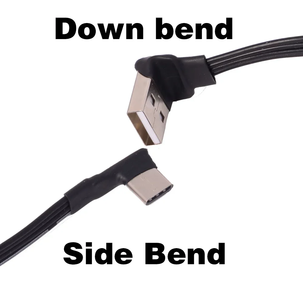 USB 2.0 Male Up &amp Down Left Right Angled 90 Degree to Type-C Elbow Charging Data Cable Short Extension Flat Soft Wire 5cm