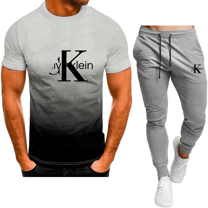 Men's two-piece suit, T-shirt shorts, breathable and sweat-absorbent, running T-shirt, fitness and leisure sports fitness suit