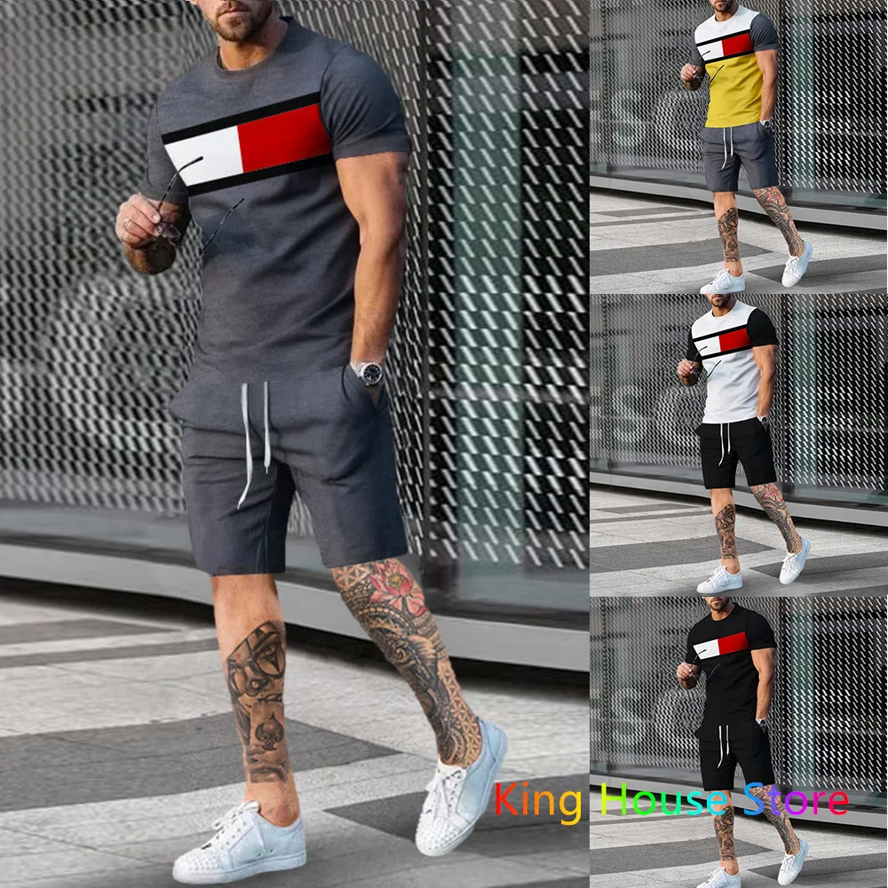 Fashion Sportswear Suit Set Men's Jogging Set Tracksuit Clothes Summer T Shirt Shorts 2 Piece Sets Male Oversized Clothing Set