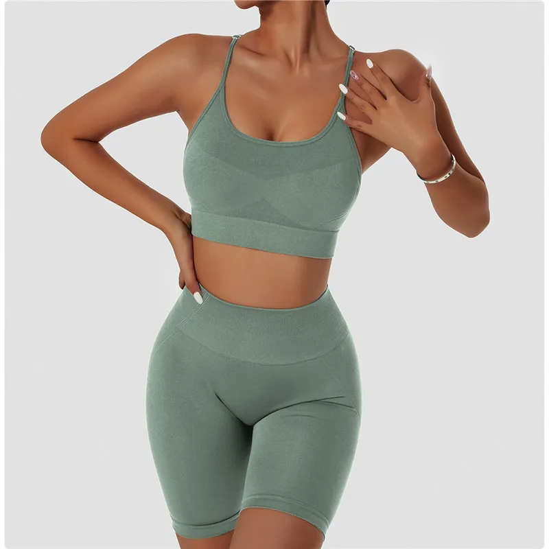 

Бесшовный комплект для йоги уличный ударопрочный сексуальный спортивный бюстгальтер с высокой талией спортивные шорты одежда для фитнеса Женская