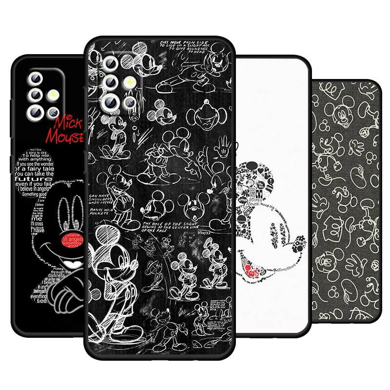 

Disney White Minnie Mouse Phone Case For Samsung Galaxy A73 A52S A72 A71 A52 A51 A22 A12 A32 A21S 4G 5G Soft Black Cover Fundas