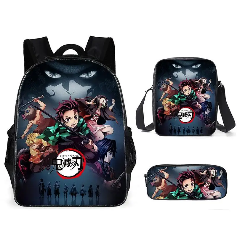 

2022 Students Backpack Anime Demon Slayer Kamado Nezuko School Bag Backpack Satchel Messenger Bag Pen Bag Three Pieces Set Gift