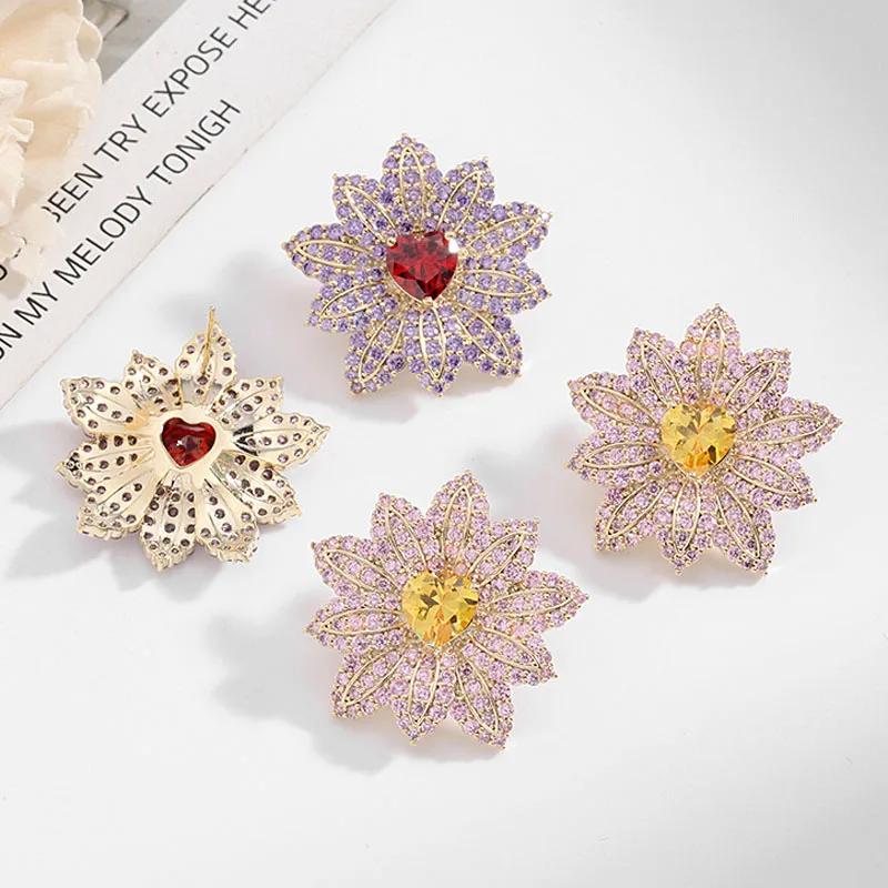 

Женские серьги-гвоздики с крупным цветком, серьги золотого цвета с фианитом, свадебные украшения для невесты, 2022