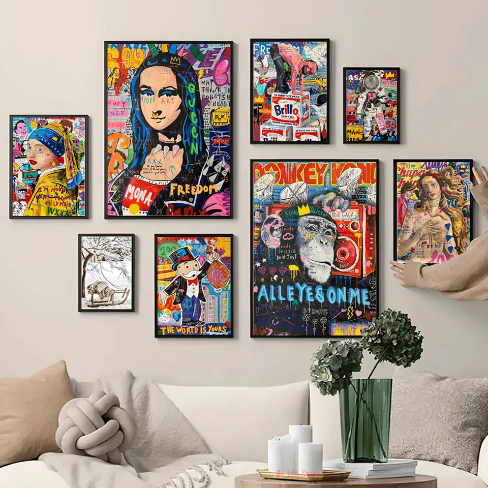 

Mona Lisa Street Graffiti Poster Prints Wall Art Canvas Painting Pictures For Living Room Home Decoration