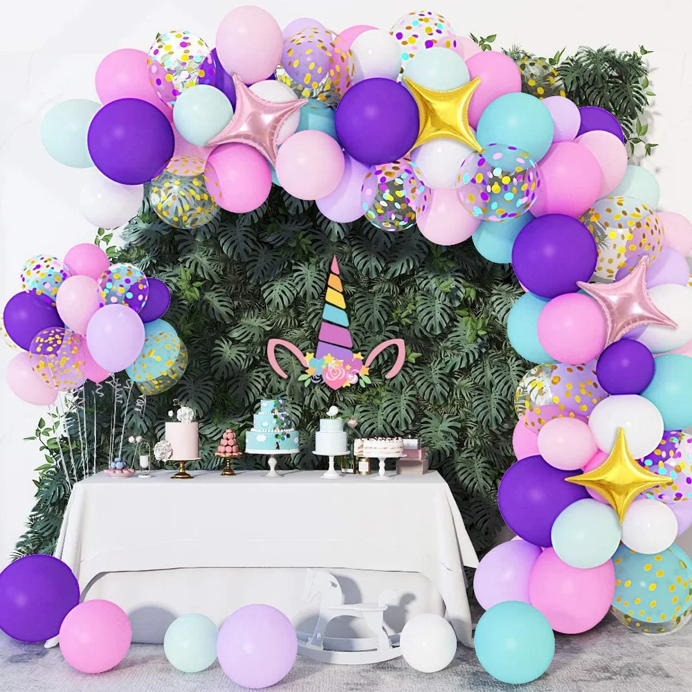 Unicorn birthday party decorations adult kids Pantone rainbow balloon wreath set children's scene decoration supplies |