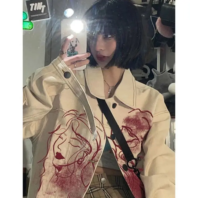 

Y2K Women Coats and Jackets High Street Hip Hop denim jacket harajuku Street Casual Loose Stitching Jacket 2022 Autumn oversized