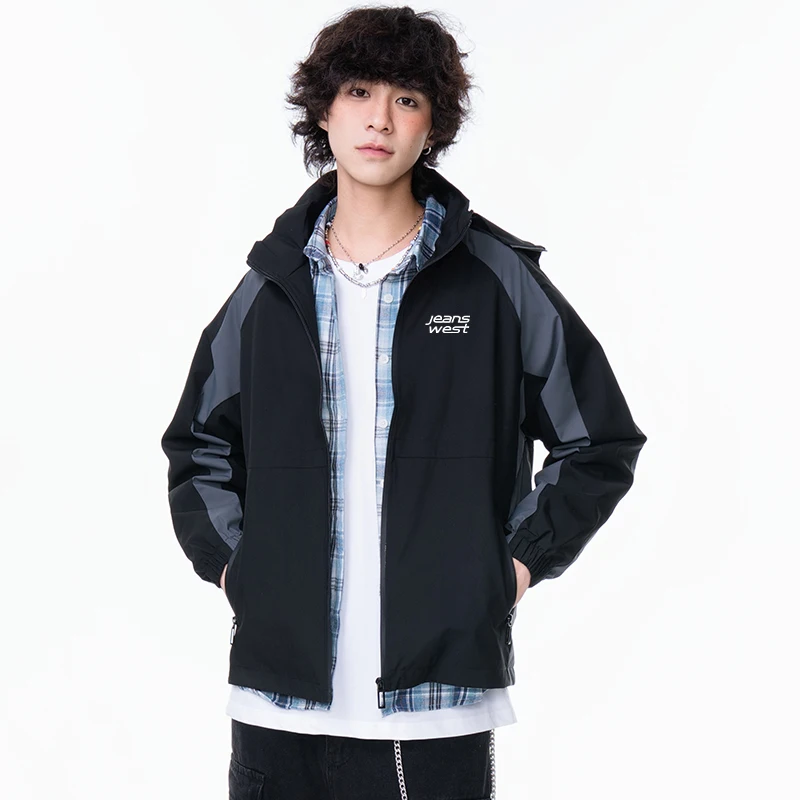 Ei Zhenvis Лоскутная цветная подходящая дышащая износостойкая куртка с капюшоном