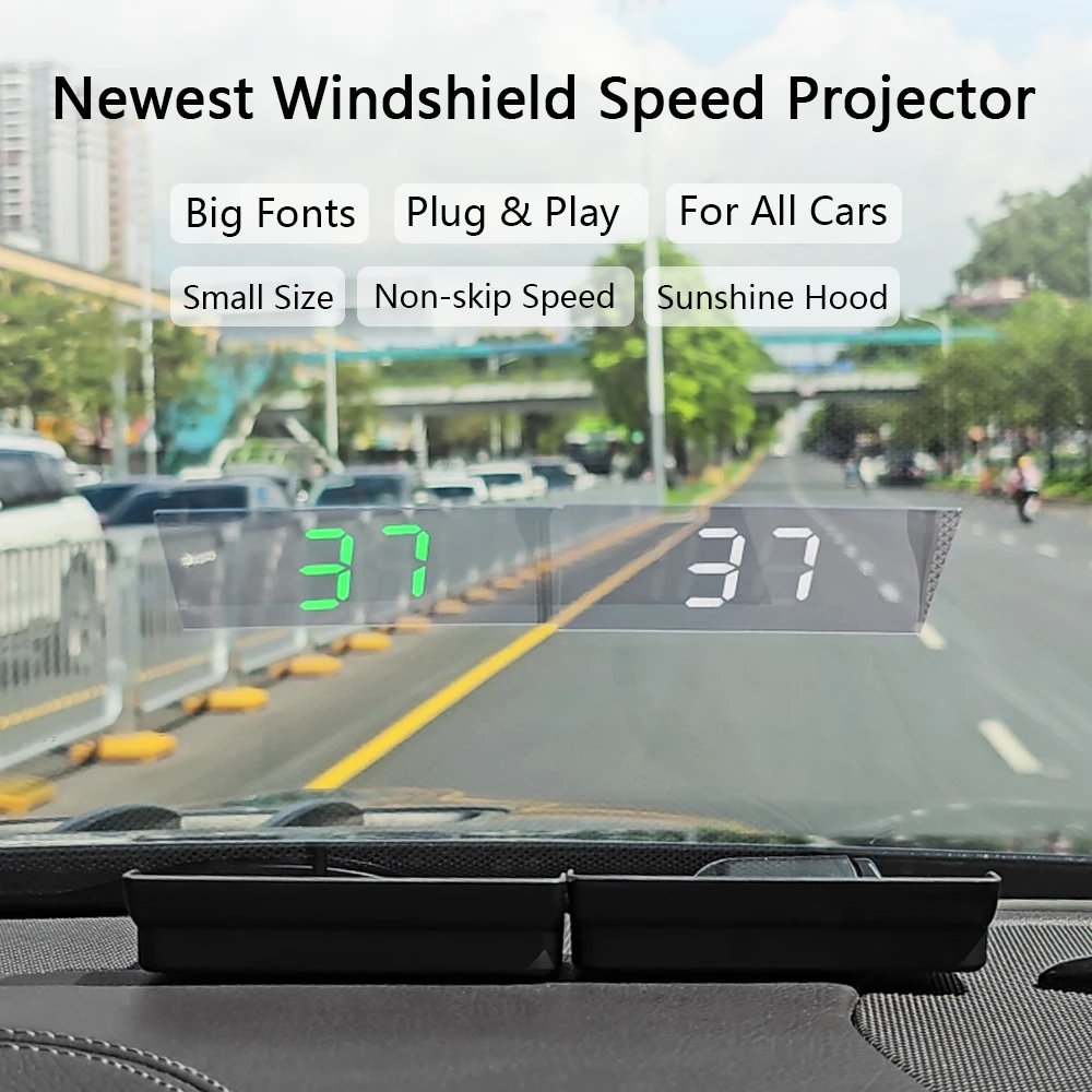 Фото Автомобильный проекционный дисплей (HUD) W1 с GPS, USB, крупным шрифтом, отображением скорости (км/ч, мили/ч), для всех автомобилей, электроника для авто. №3