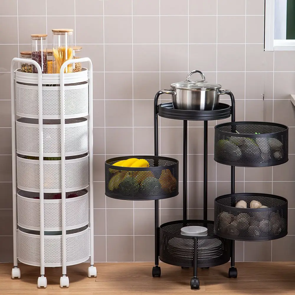 

Bathroom Storage Rack Rotating Vegetable Rack Kitchen Floor Multi-Layer Storage Rack Household round Vegetable Basket Cylindrica