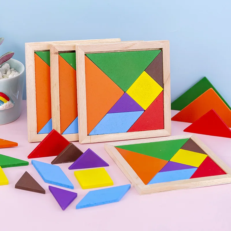 

Wooden Tangram Jigsaw Puzzle 7 Pieces Colorful IQ Game Brain Teaser Geometry Educational Montessori Toy for School Kids Boy Girl