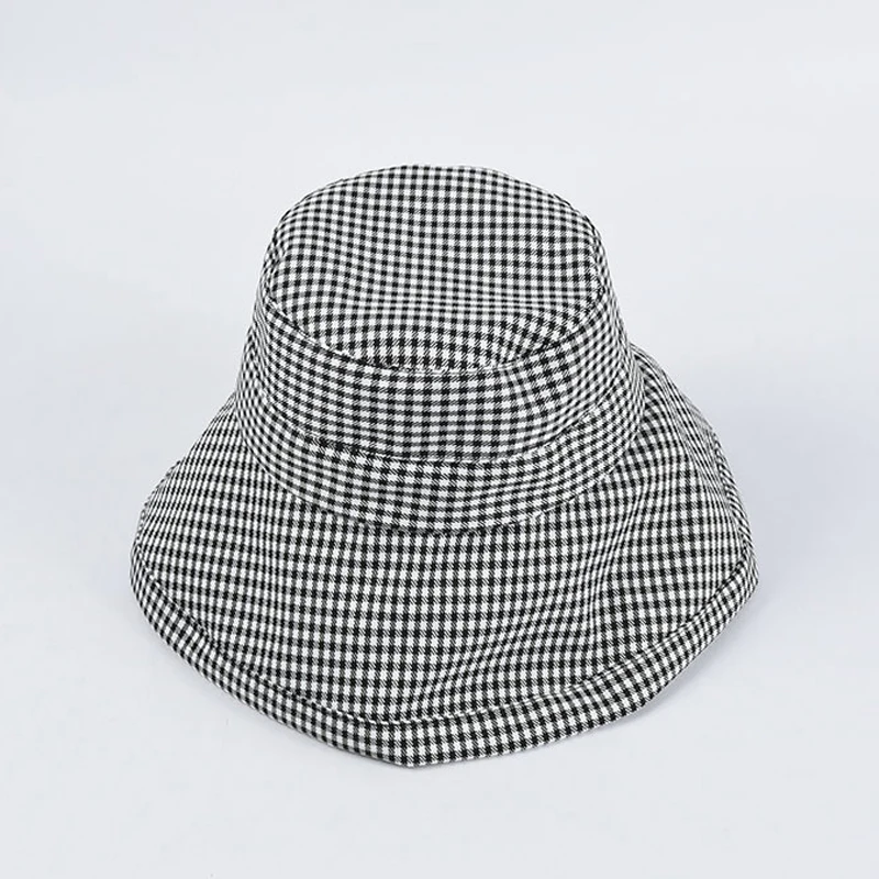 

Women Summer Wide Brim Checked Bucket Hats for Girls Flodable Sun Beach Fisherman Cap Cotton Ladies Spring Outdoor Visor Hat