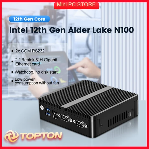 Мини-ПК 12-го поколения без вентилятора Alder Lake N100 четырехъядерный двойной LAN 2 * COM NVMe Windows 11 3x4K Pfsense Интернет-сервер промышленный ПК