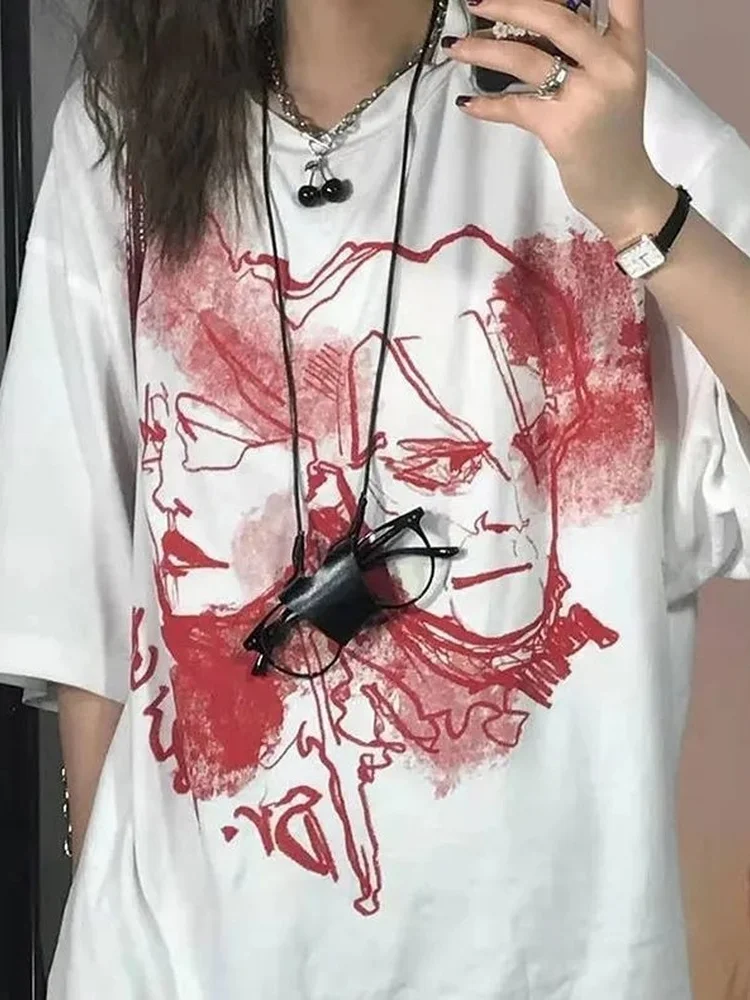 

2022 Women T-shirts Oversized White Short Sleeves Summer Y2k Aesthetic Tops High Street Vintage Clothes Woman Goth Punk Tshirts
