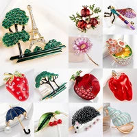 new fashion rhinestone fruit brooch enamel animal plant pomegranate umbrella pearl brooch women badge scarf suit jewelry gifts