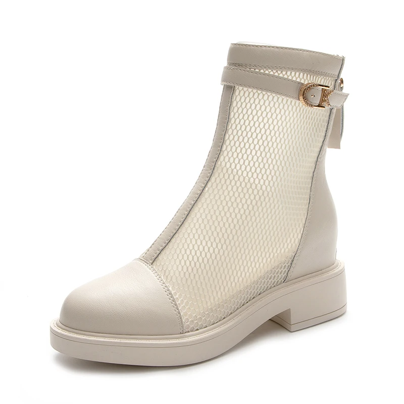 

Genuine Leather Ankle Boots Female Casual Platform Shoes for Women 2022 Punk Summer Shoes Woman Boots Chunky Heels Women Booties