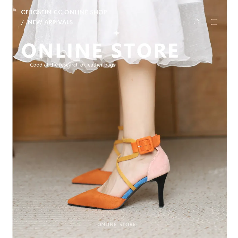 

Женские босоножки размера плюс, обувь, туфли с цветными блоками и перекрестными ремешками, туфли с острым носком на высоком каблуке-шпильке, римские аксессуары