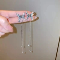 new fashion trend s925 silver needle elegant delicate butterfly micro set zircon tassel earrings womens jewelry party gifts