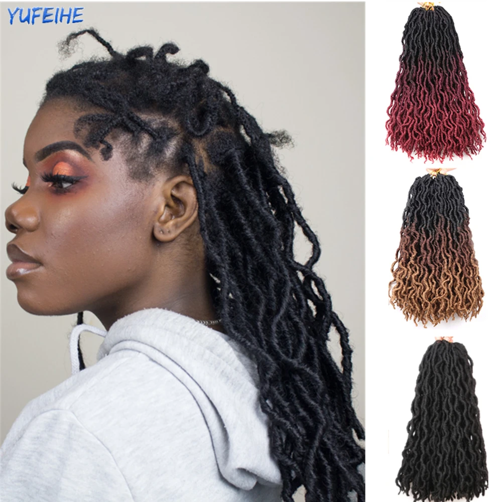 

Goddess Wavy Gypsy Locs Crochet Hair Curly Faux Locs African Synthetic Braiding Hair Extensions 18 Inch For Women Ombre Black