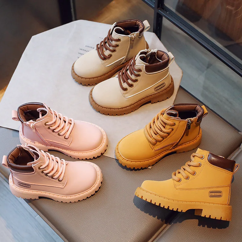 

Kids Vintage Leather Boots New 2023 Spring Autumn Children's Waterproof Non-slip Zipper Ankle Boots Boys Girls Fashion Shoes