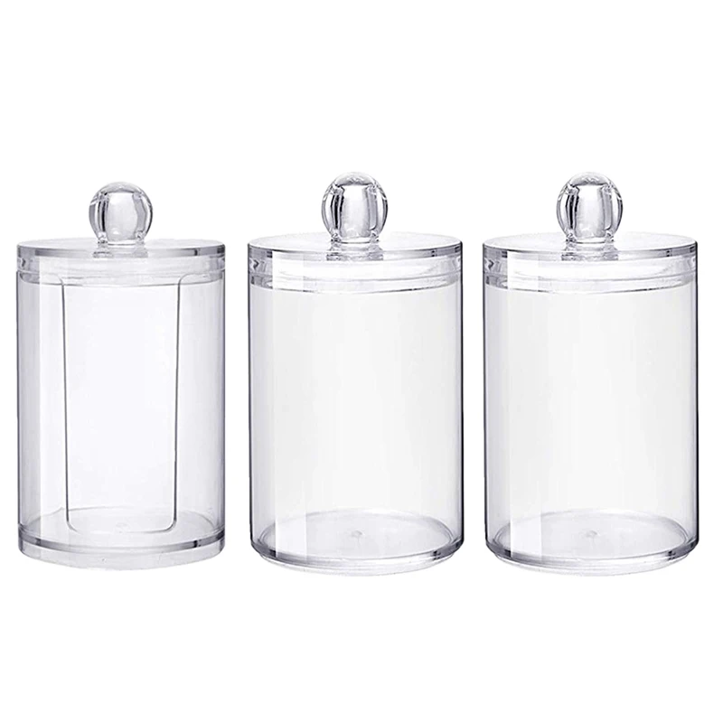 

3Pcs Clear Cotton Ball and Swab Holder with Lid Dispenser Storage Jars for Make Up Pads Cosmetics Bathroom
