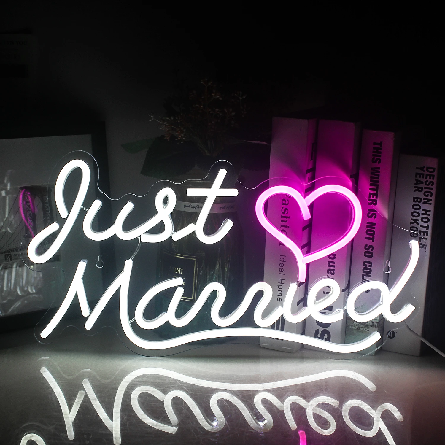 Ineonlife Just Married Neon Sign for Wedding Birthday Valentines Day Party Engagement Personalized Led Light Bedroom Wall Decor