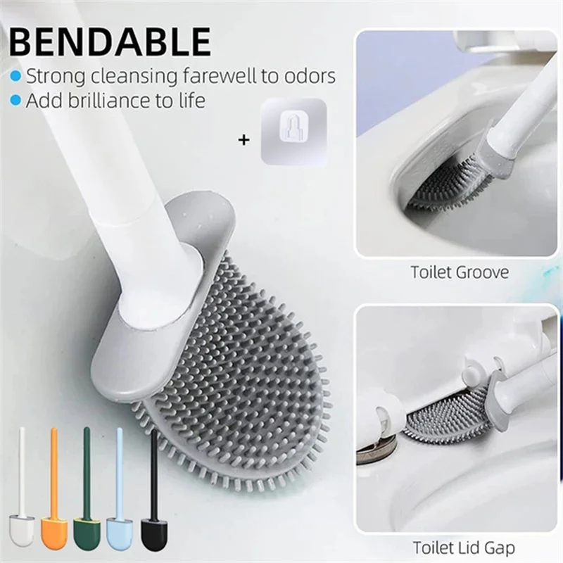 

Mini Toilet Brush With Holder Set Long Handle Black Silicone Toilet Cleaner Brush Wall Mounted Wc Toilet Bathroom Accessories