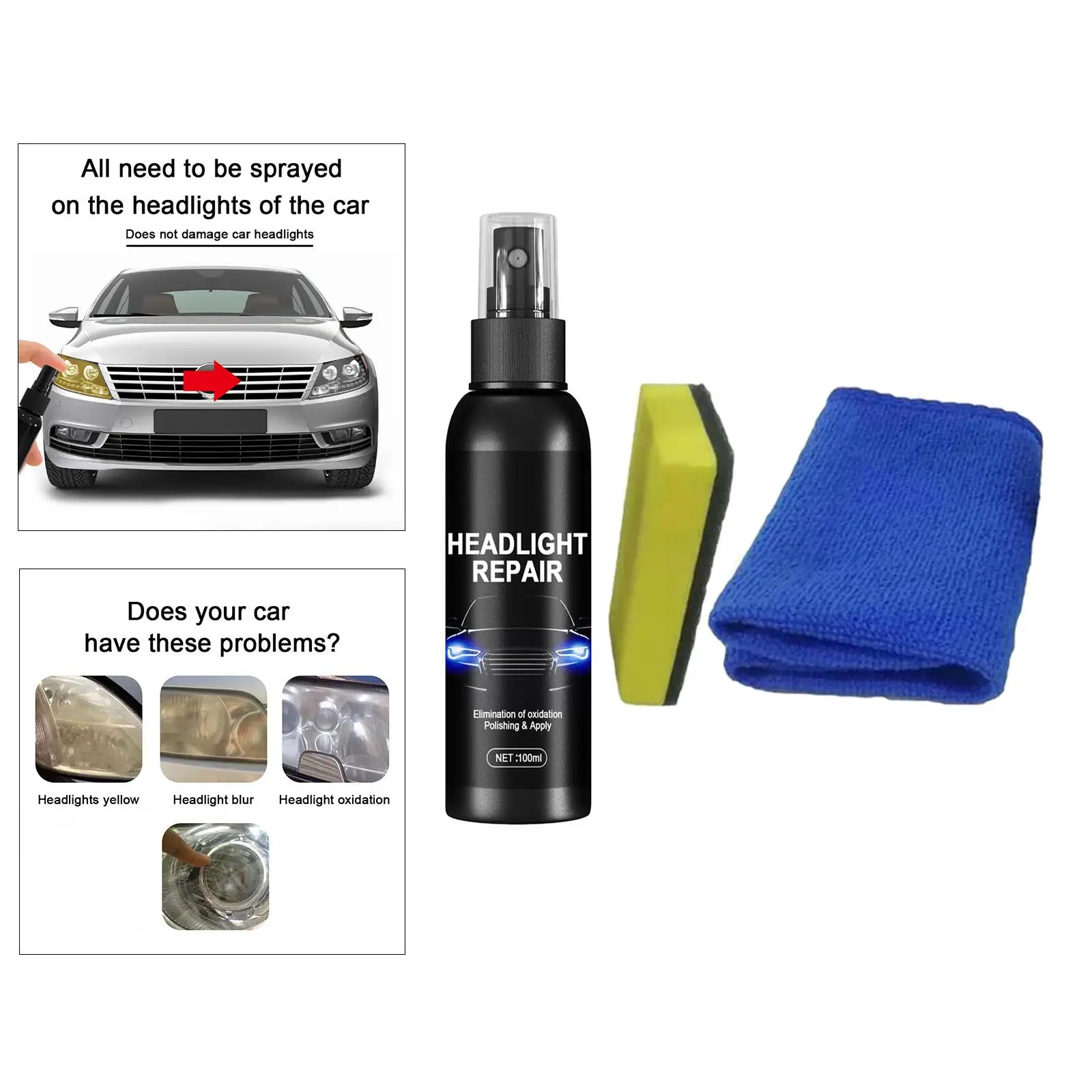 

Car Headlight Restoration Kit Slight Scratches Blurring Ageing Increase Glossy