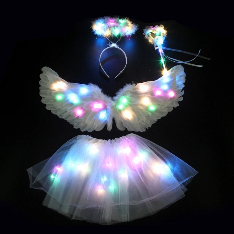 

Angel Wing Halo Headband Magic Wand Light Up Angel Costume Accessories for Halloween,Christmas Party,Stage,Cosplay Prop