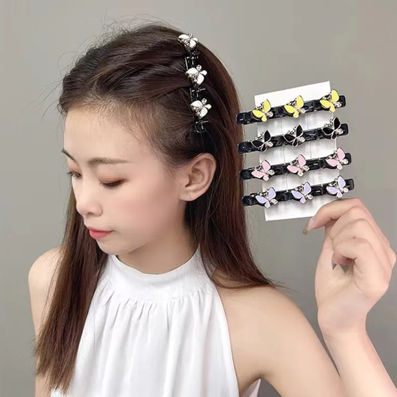 

Новые корейские акриловые заколки для волос в виде бабочек с кристаллами для женщин и девушек Стразы Милая челка боковые заколки аксессуар...