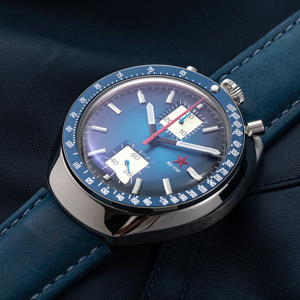 Красная звезда 42 мм голова быка механизм чайки 1963 хронограф с гусиной шеей