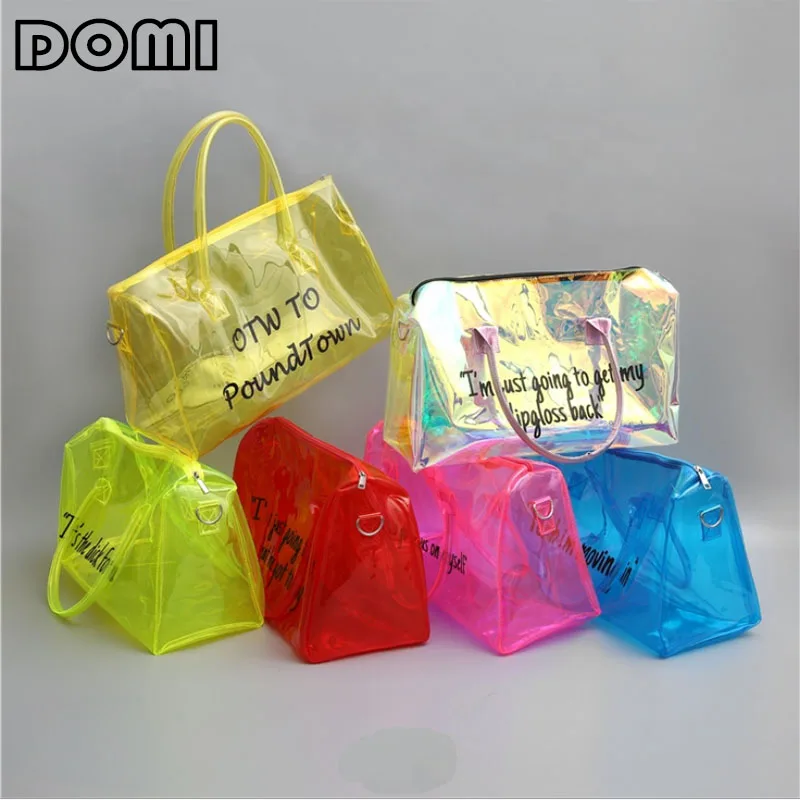 DOMI Holographic TPU Hoe Tote Overnight Weekend Clear PVC Spinnanight Bags Travel Transparent Spend One Night Duffelf For Women