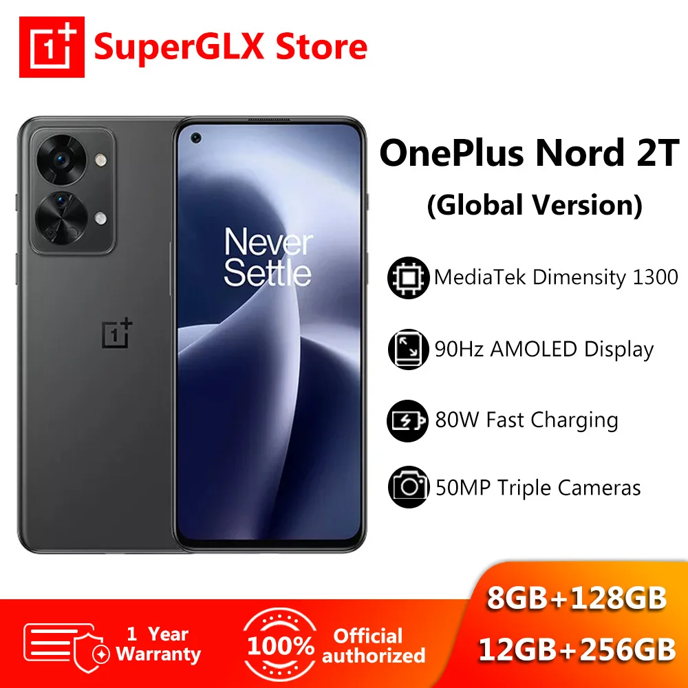 OnePlus Nord 2T MTK Dimensity 1300 5G Smartphones 80W Fast Charge 90Hz AMOLED Display Android 50MP Triple Camera Mobile Phone