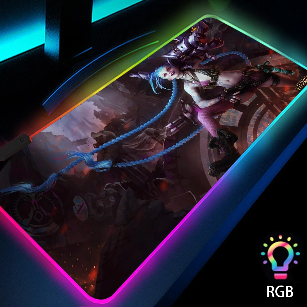

Gamer Carpet League of Legends Jinx Mouse Mats Xxl Backlit Gaming Mouse Pad Rgb Led Gamers Accessories Desk Girl Playmat Lol Mat
