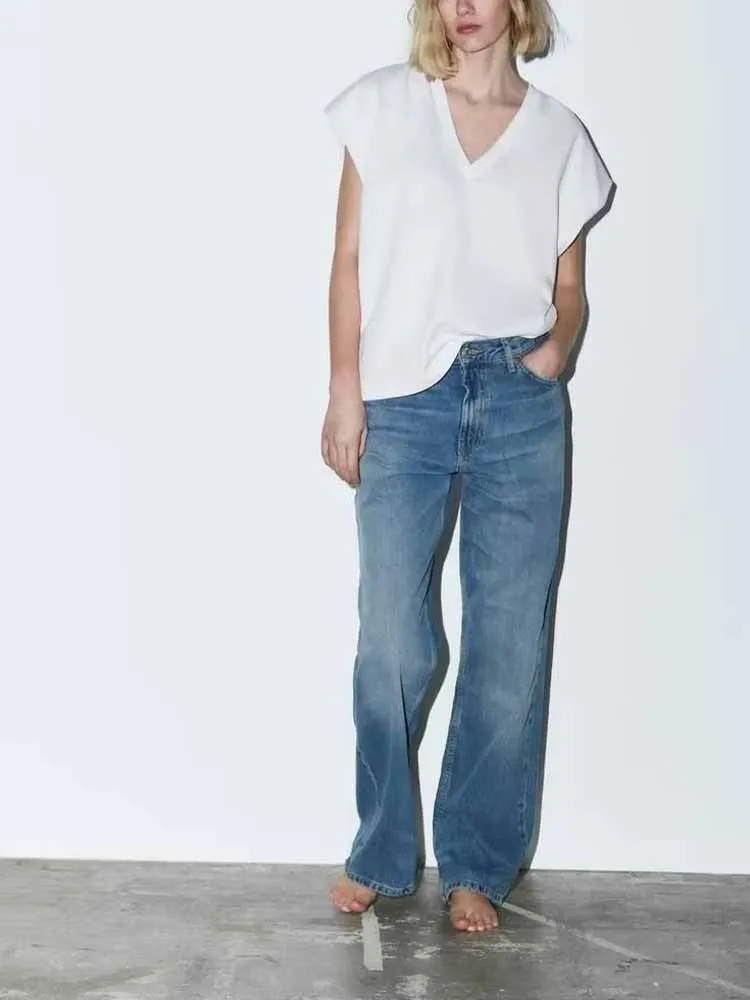 

2023 summer new women's clothing all-match cotton short-sleeved basic V-neck solid color slim-fit small fresh and thin T-shirt