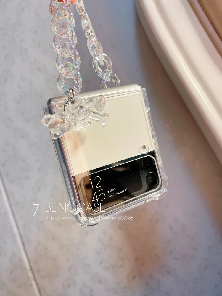 Чехол для телефона с медведем и браслетом Samsung Galaxy Z Flip 3 Hand Chain Clear 4 Cover - купить по