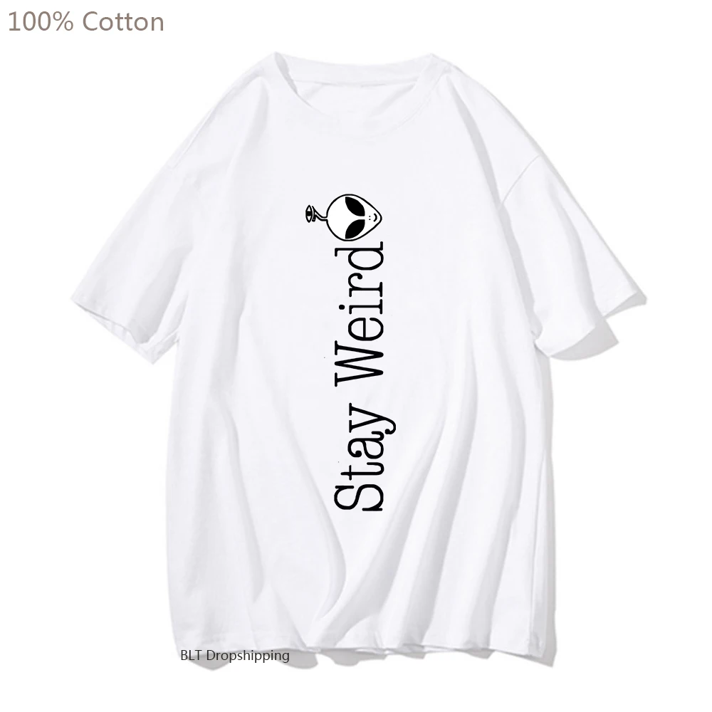 

Men/Women T-shirt Stay Weird Alien Cartoon Tshirt Oversized Summer Tops Goth Y2k Streetwear Tee-shirt 100% Cotton Casual Clothes