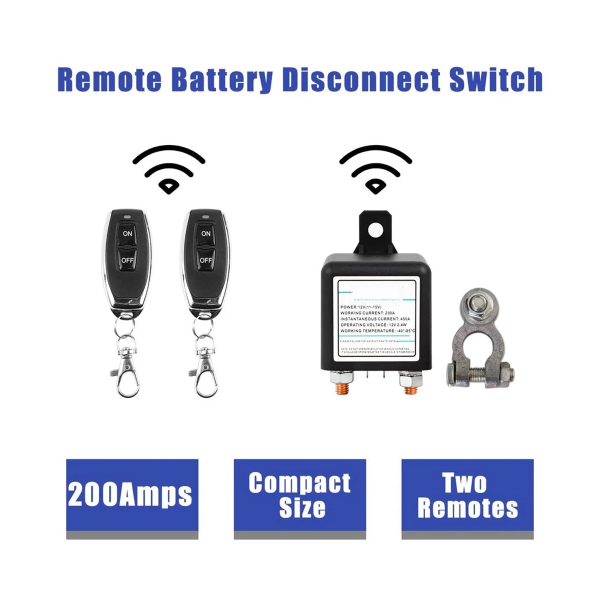 

12V 200A Universal Battery Switch Relay Integrated Wireless Remote Control Disconnect Cut Off Isolator Switch 1 Remote