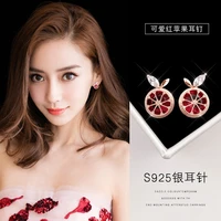 korean cute womens earrings sterling silver red apple zircon earrings exquisite aretes de mujer acrylic jewelry earrings set