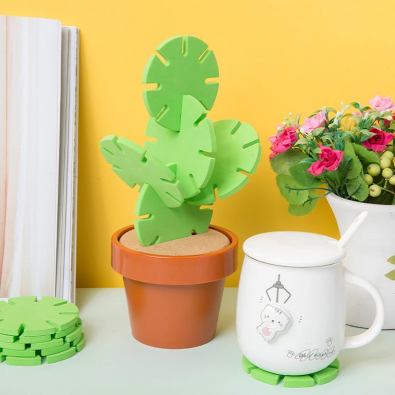 

8PCS/set Cactus Coaster Non-slip Insulation Tea Mat Table Ornament Gift Home Decor Creativity DIY