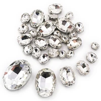 wholesale white mixed size oval shape blingbling crystal glass stone sew on rhinestone for jewelry making 20pcsbag