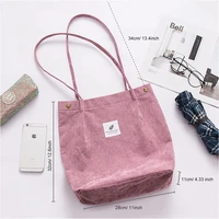 2022 corduroy shoulder bag for women cotton cloth handbag solid color eco shopping orangnizer reusable large shopper totes bags