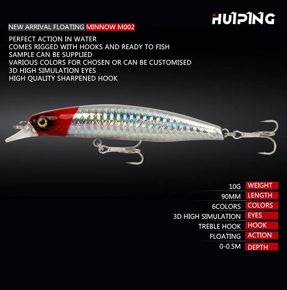 

1pc 10g 90mm Floating Minnow Fishing Lure Simulation Hard Plastic Bait