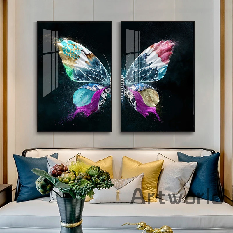 

Скандинавская Золотая Бабочка, роскошный холст, искусство в современном стиле, Картина на холсте для гостиной, домашний декор