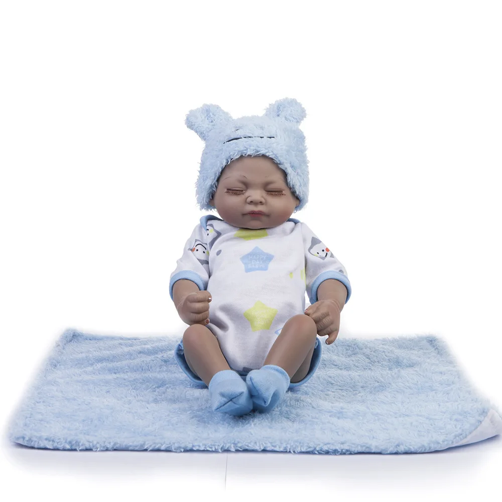 11inch 28cm Closed Eye Black Skin Cheap Bebe Newborn Doll Simulated Reborn Baby Lifelike Girl Soft Full Silicone Gift Child Toy |