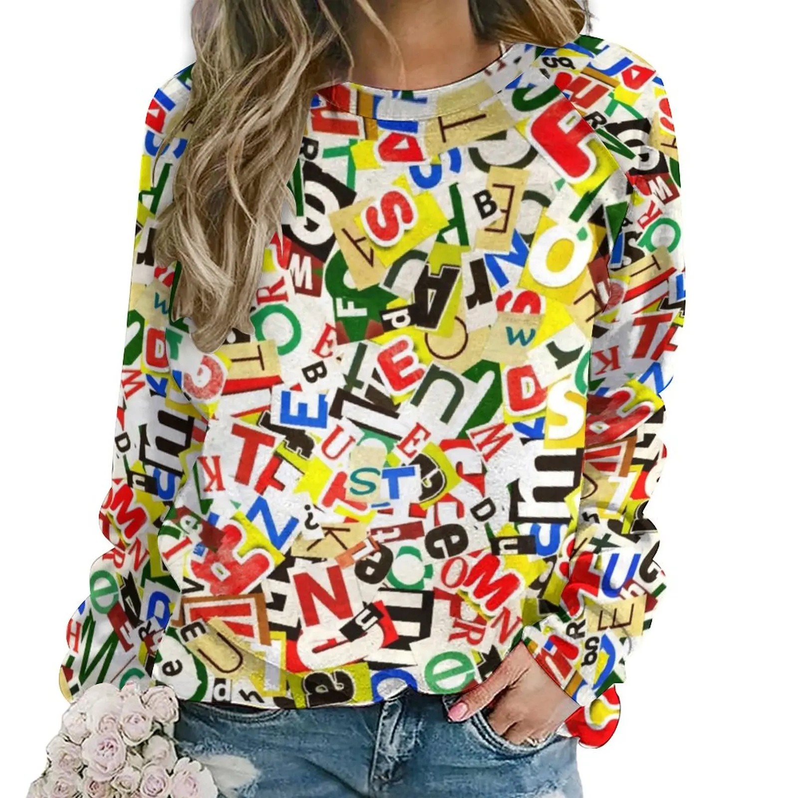 

Худи женское с абстрактными буквами, повседневная элегантная толстовка с разноцветным алфавитом, зимний уличный модный Свитшот оверсайз с длинным рукавом