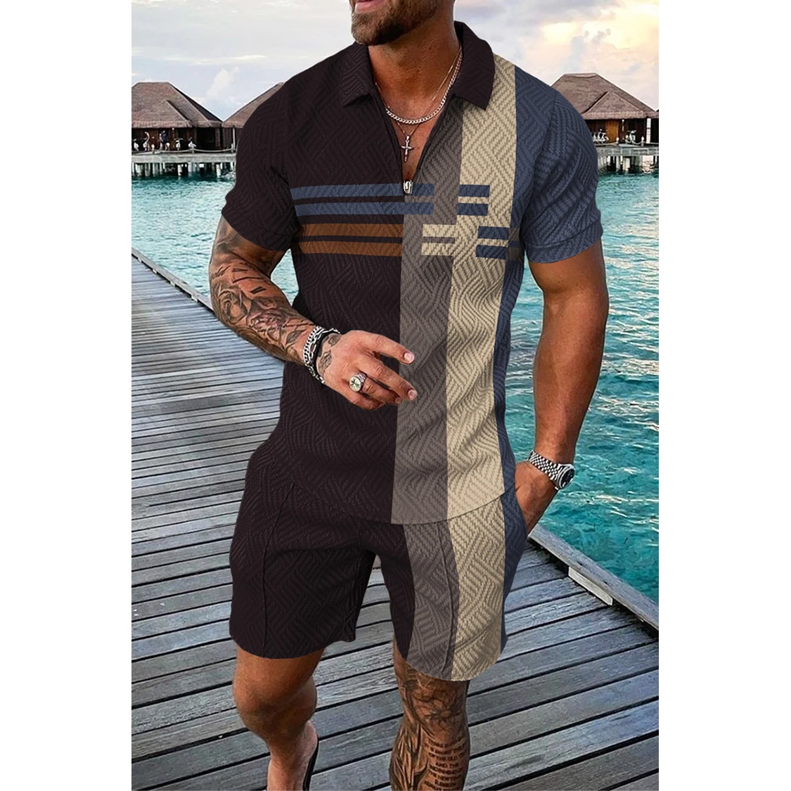Summer Men's Tracksuit Polo Shirt Shorts Set Casual Turn Down Collar T-Shirt Suit Male Fashion Clothing Streetwear Outfits